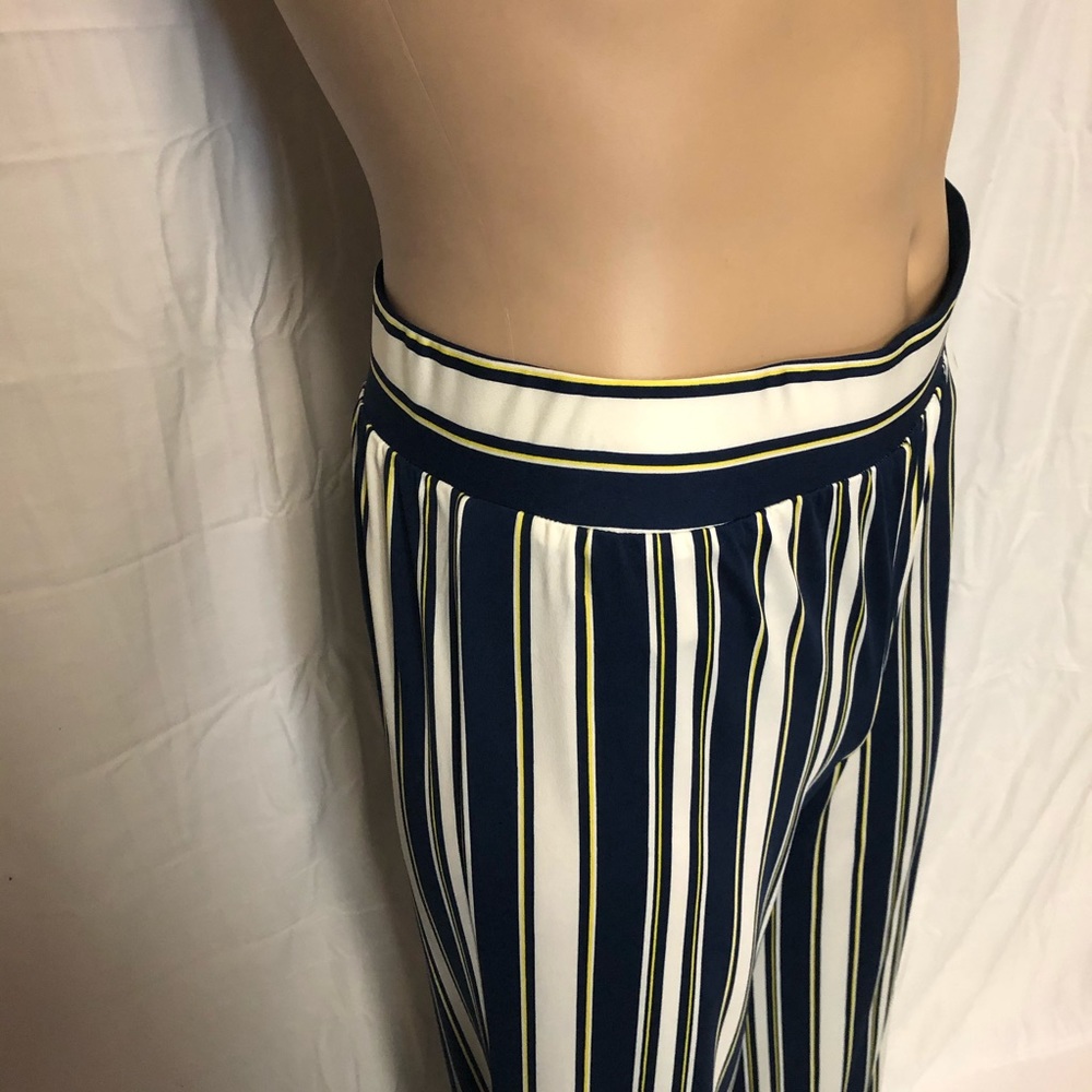 NEW A. Byer Navy Blue Yellow & White Striped Pants - Picture 5 of 13